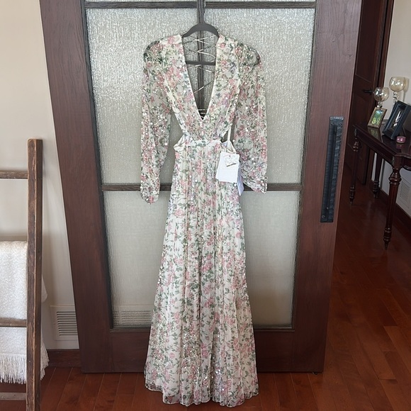 Mac Duggal SEQUINED FLORAL PRINT CUT OUT LACE UP GOWN size 4 NEW $798 - Picture 9 of 16